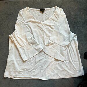 Lane Bryant Plus Size White Blouse 18/20 V-Neck 3/4 Sleeve Pre-Owned